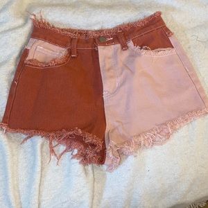 Patchwork frayed shorts